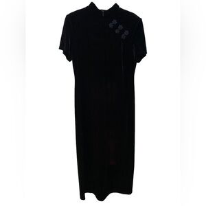 Betsy Lauren Vintage Black Asian maxi Velvet Holiday Party Dress Sz 12